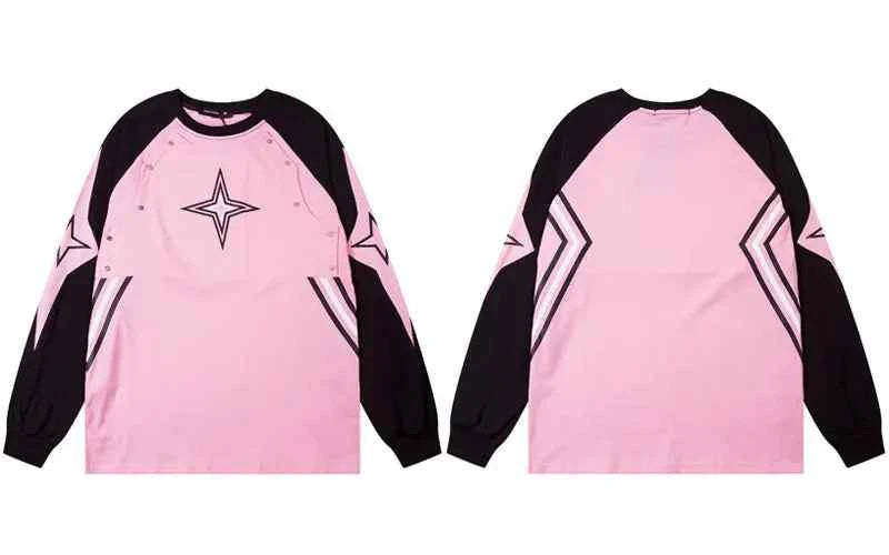 Y2K Oversize Patchwork Long Sleeve Cotton T-Shirt