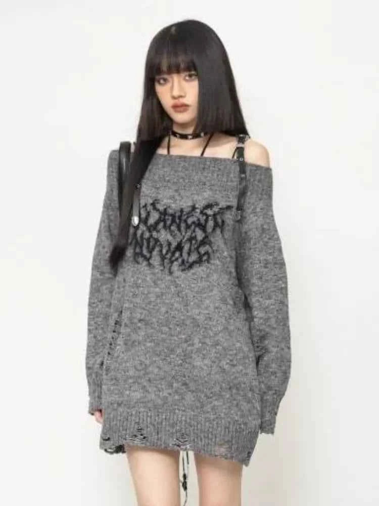 Gothic Off Shoulder Knitted Sweater