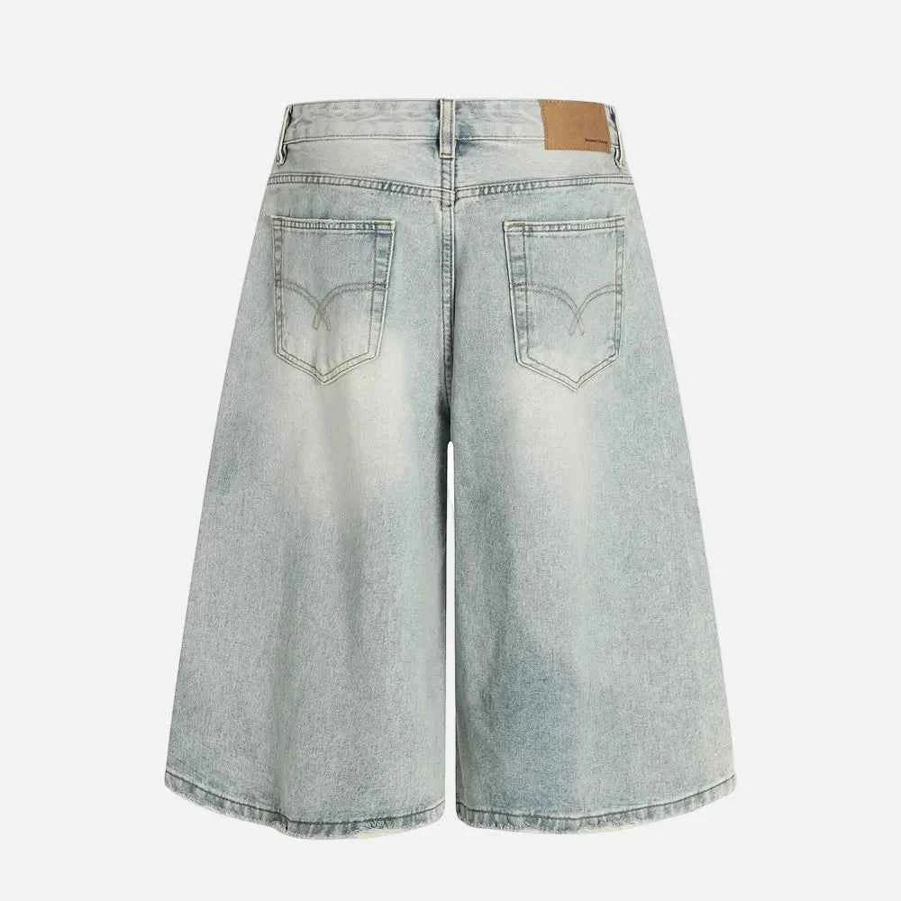 Streetwear Retro Distressed Washed Wide Leg Jorts