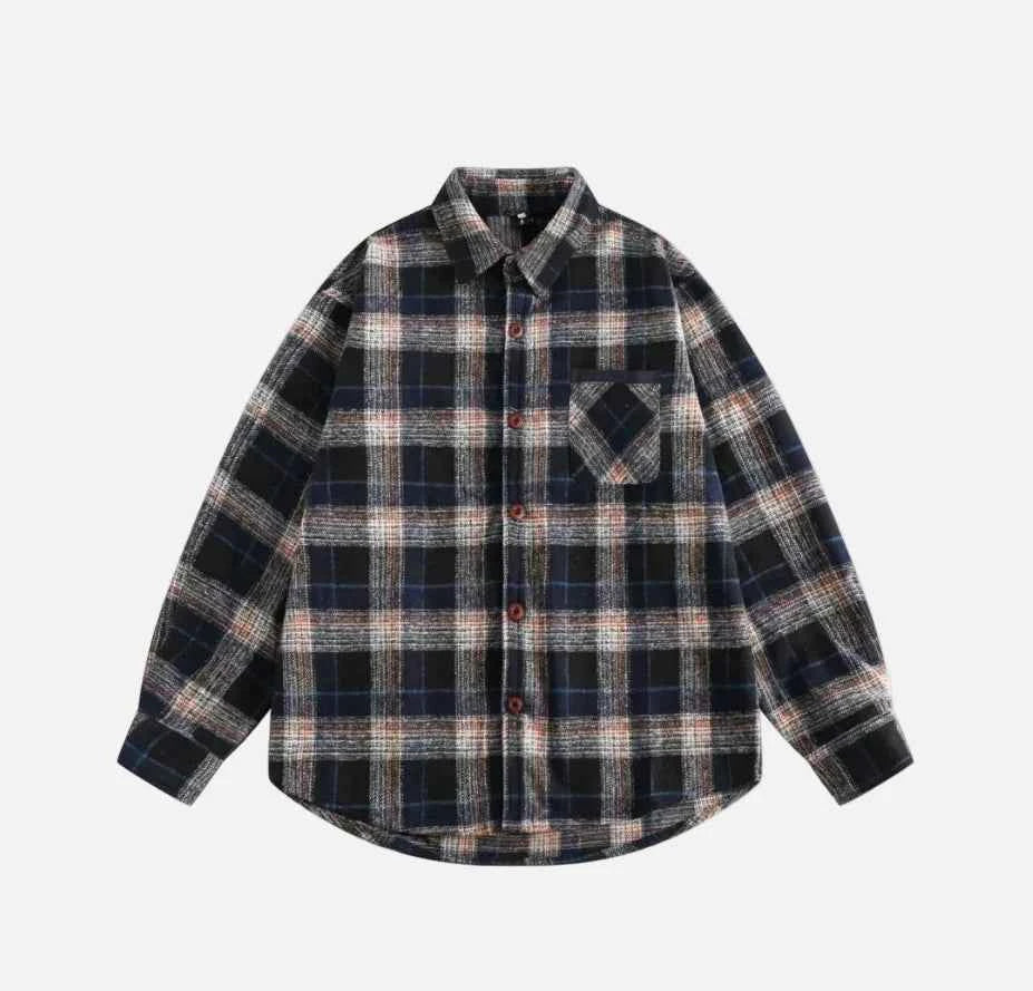 Y2K Cozy Plaid Woolen Long Sleeve Shirt