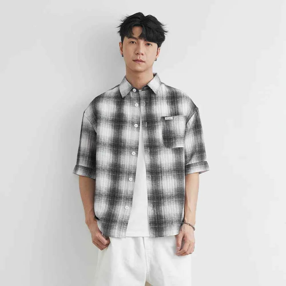 Stylish Casual Plaid Embroidered Short Sleeve Shirt