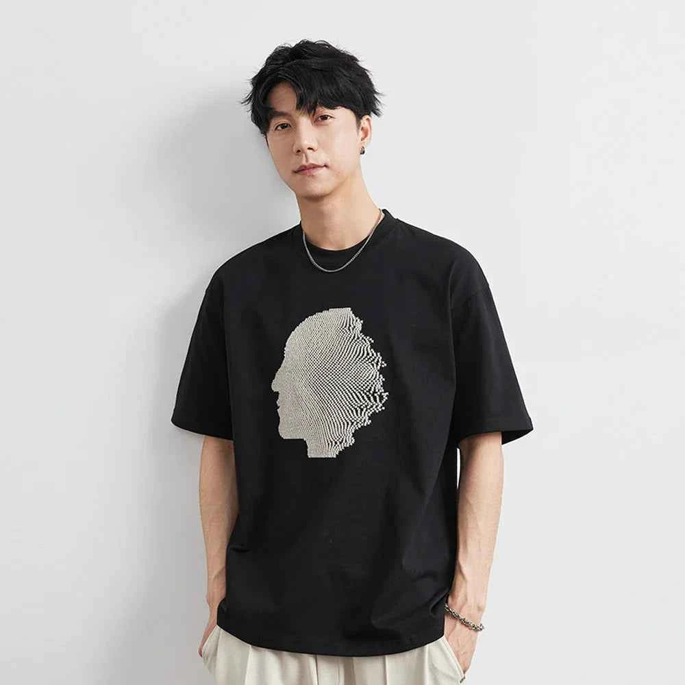 Embroidered Heavy Cotton Casual Short Sleeve T-Shirt