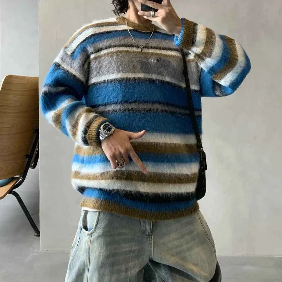 Korean Style Striped Hip Hop Knit Sweater