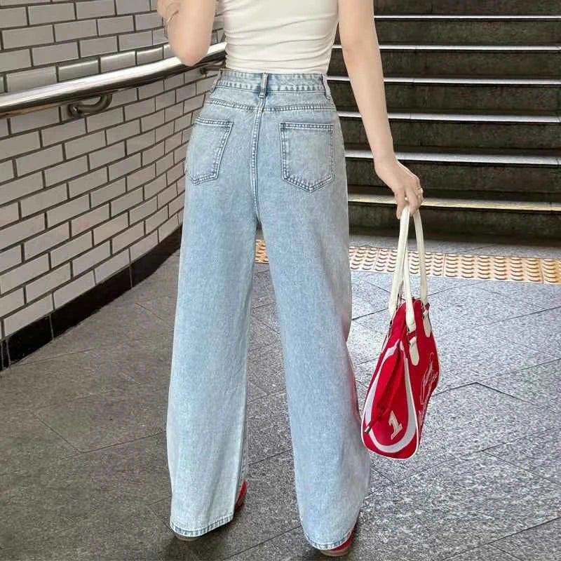 Korean Style Vintage Embroidered High Waist Jeans