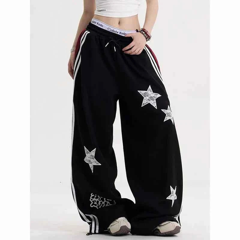 Breathable Oversized Black Stripe Wide Leg Jogger