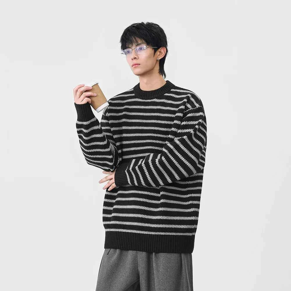 Winter Cool Stripe Knit Crew Neck Sweater