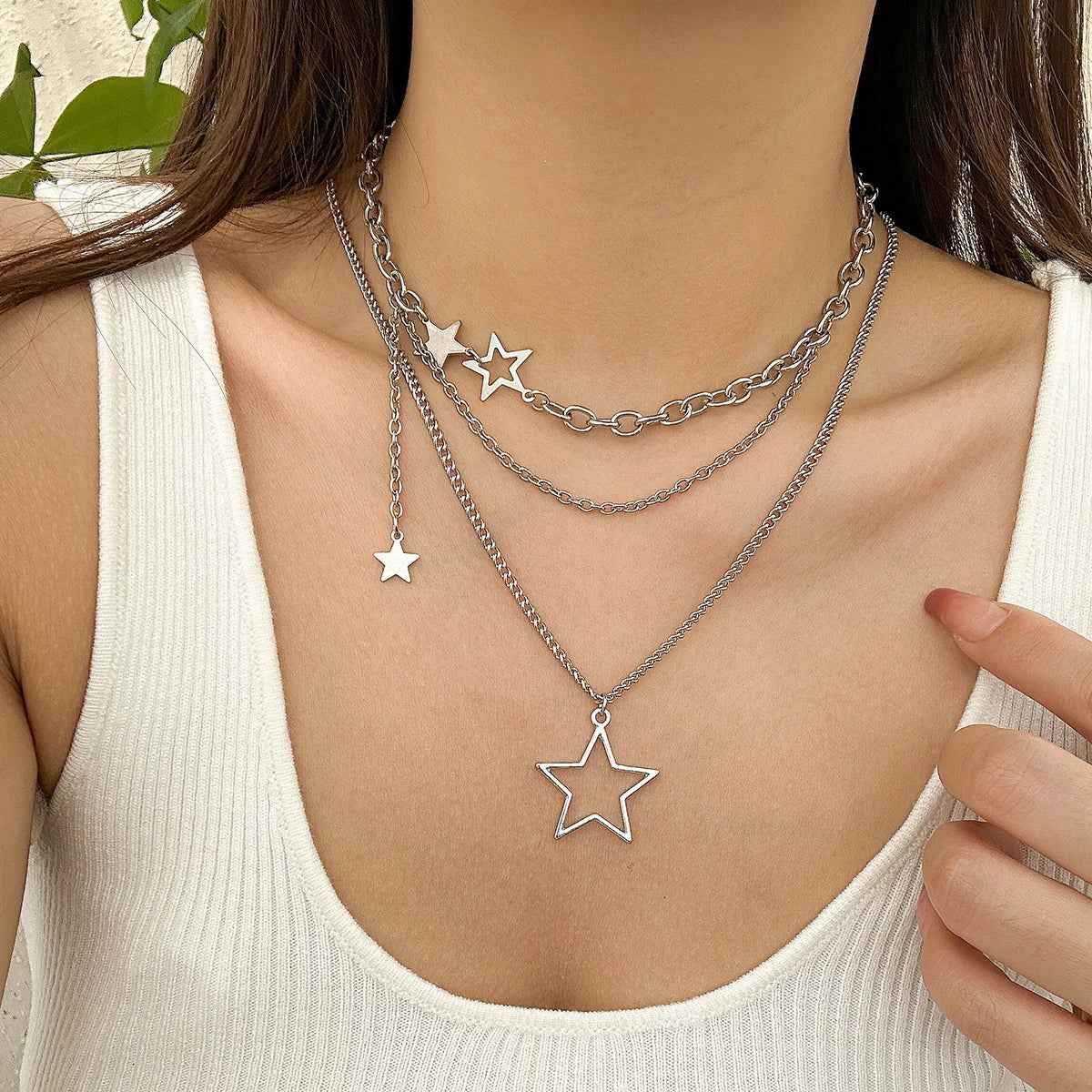 Trendy Y2K Star Pendant Multi-Layered Necklace