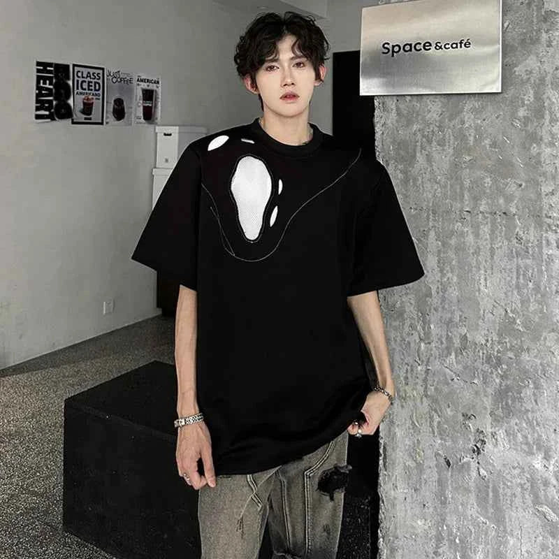 Patchwork Hollow Out Short Sleeve T-Shirt