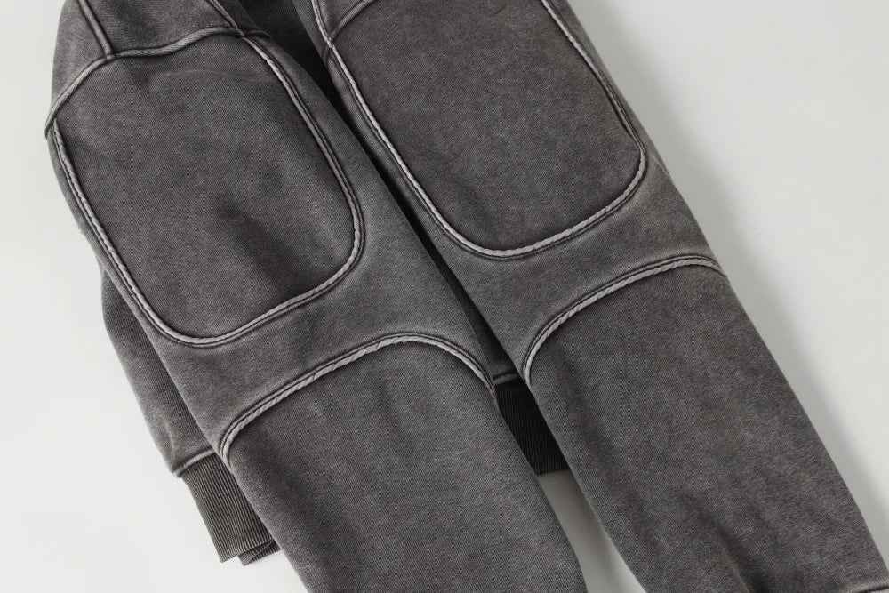 Washed Distressed Front Pocket Spliced Hoodie