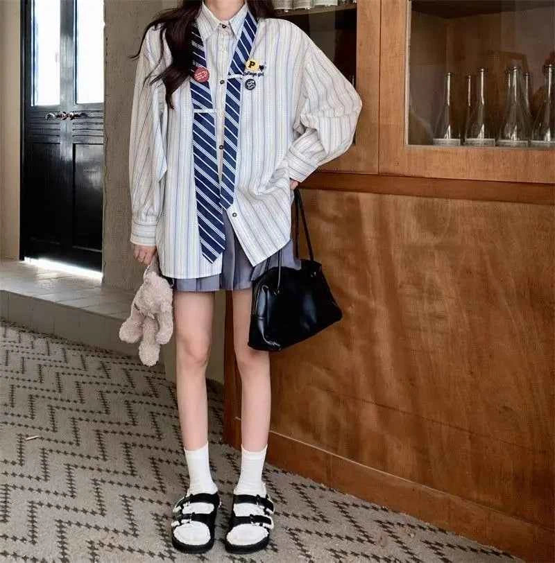 Women Striped Preppy Style Long Sleeve Shirt