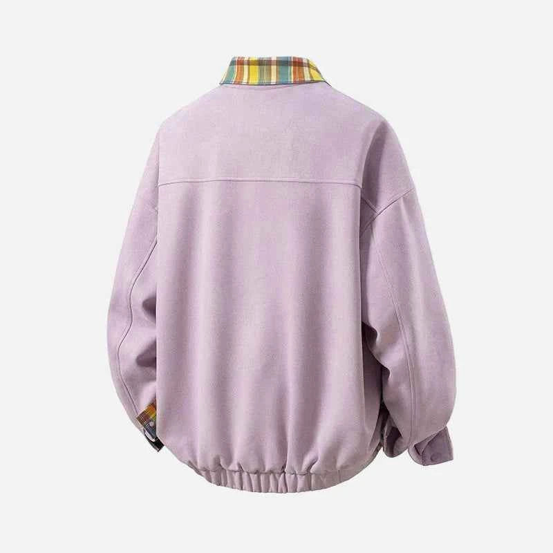 Trendy Fashionable Embroidered Suede Plaid Jacket