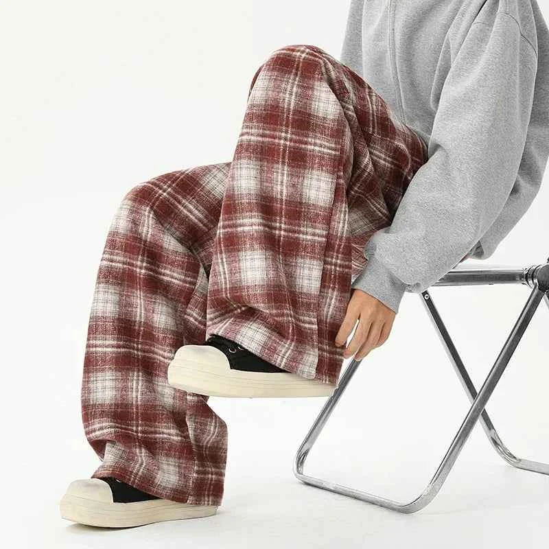 Effortless Checkered Wide Leg Casual Jogger
