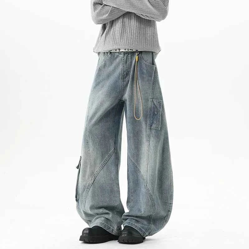 Y2K High Street Wide Leg washing Big Pocket Denim Jeans
