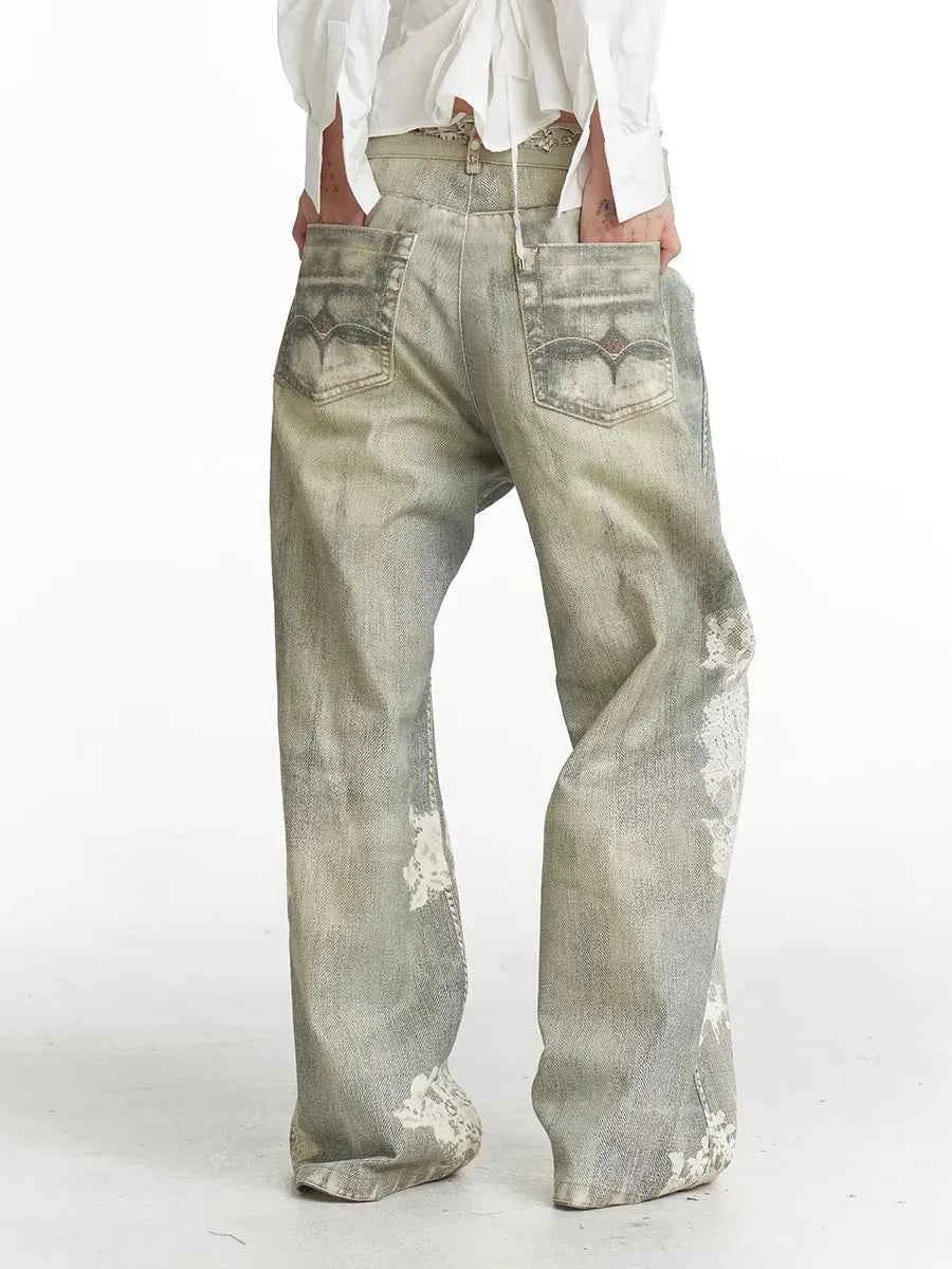 Retro Streetwear Punk Graffiti Print Baggy Jeans