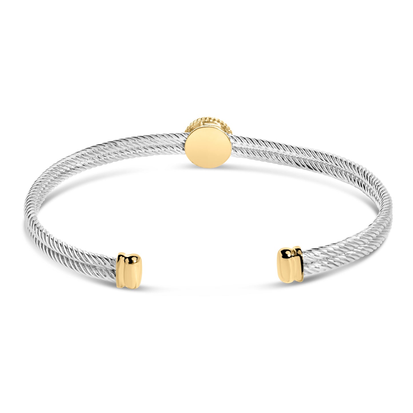 18K Yellow Gold Plated .925 Sterling Silver Diamond Accent and Fleur Di Lis Medallion Bangle Bracelet (I-J Color, SI1-SI2 Clarity) - 7.25 Inches