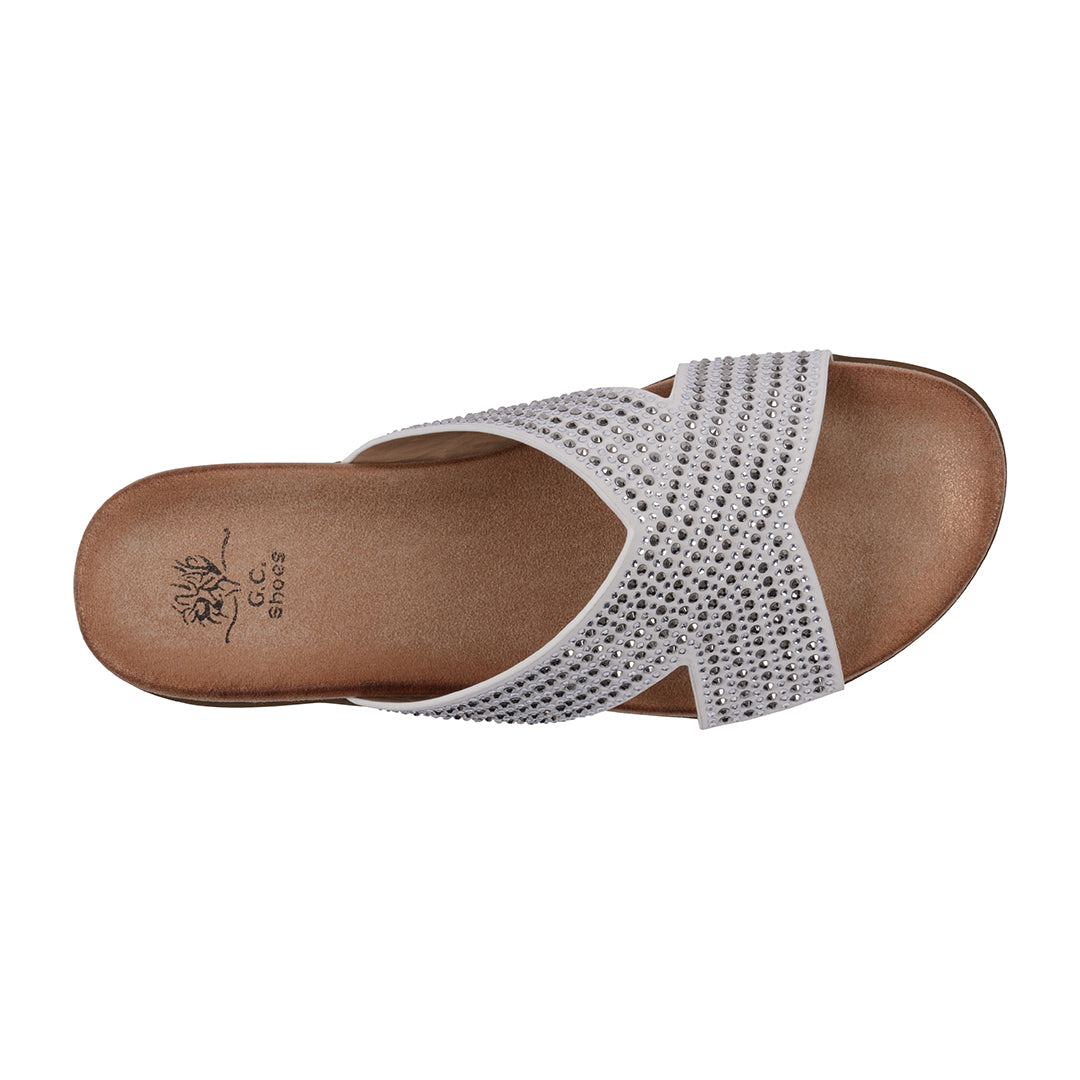 Women's Sharlene Off White Embellished Cross-Strap Flat Sandals