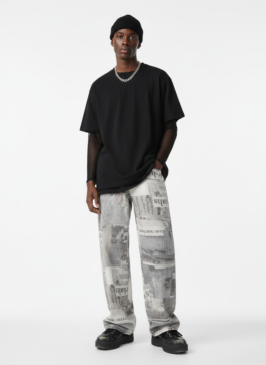 Graffiti Newspaper Baggy Jeans - 2404 - Luxuryurbanwear