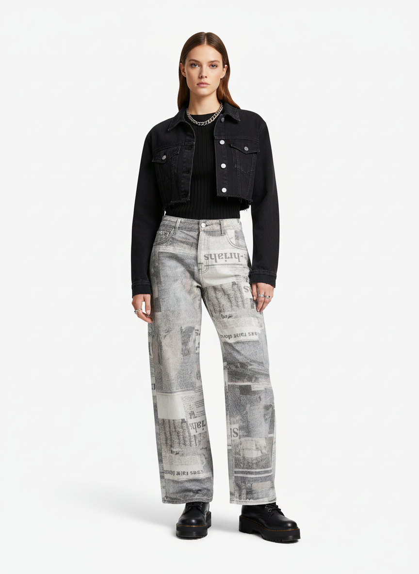 Graffiti Newspaper Baggy Jeans - 2404 - Luxuryurbanwear