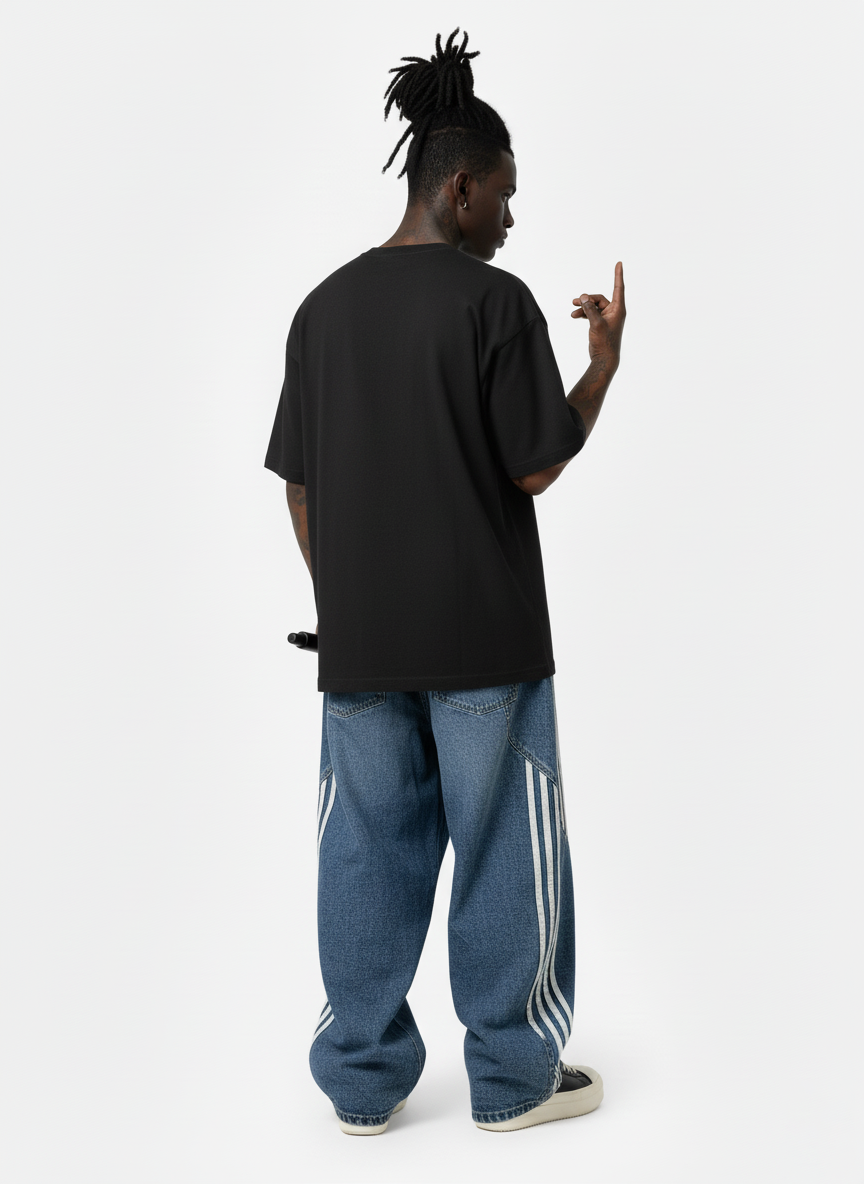 Denim Contrast Striped Stitching Barrel Jeans - 2504