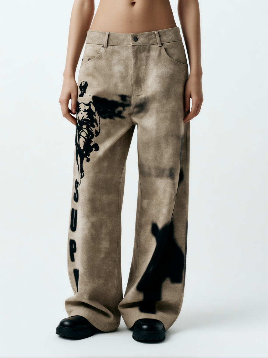 Original Large Cross Angel Print Distressed Jeans - 2552 - Luxuryurbanwear