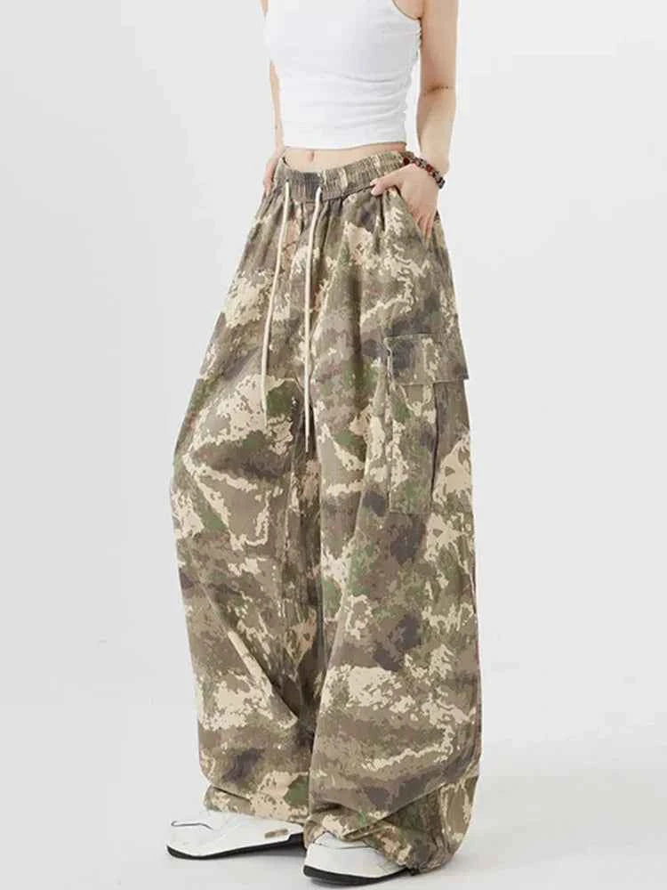 Women Vintage High Waist Camouflage Cargo Pants