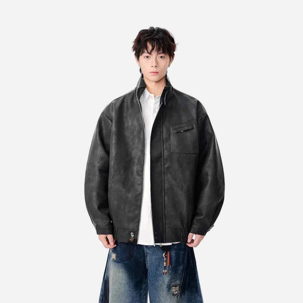 Elevated Stand Collar Faux Leather Jacket