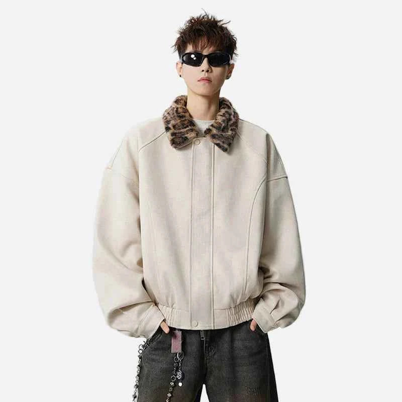 Fashionable Leopard Print Faux Fur Jacket