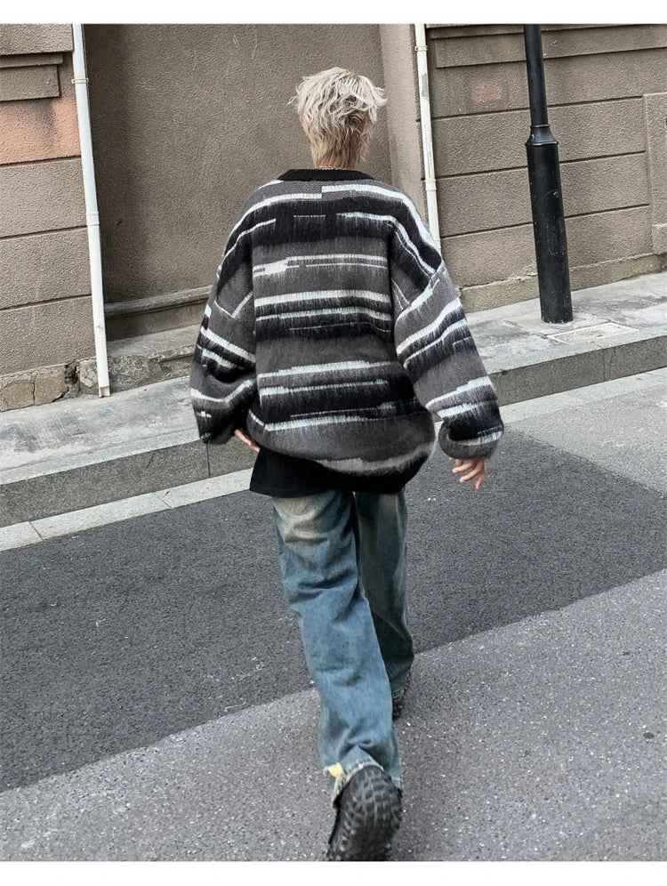 Streetwear Oversized Striped Knit Sweater