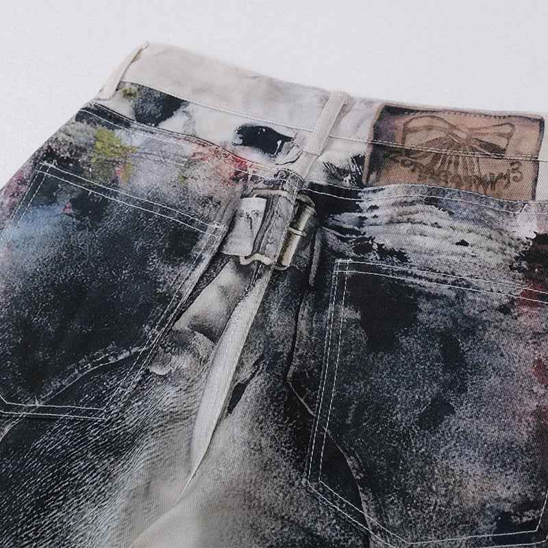 Artistic Vintage Washed Splatter Paint Jeans