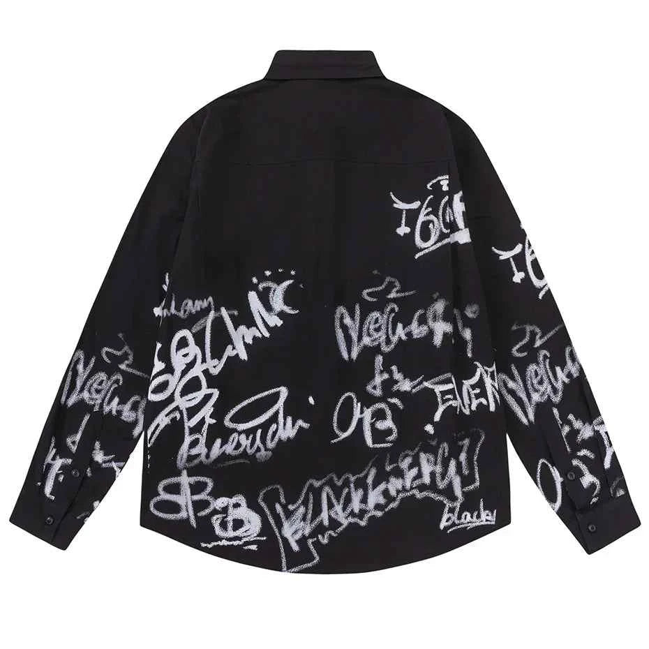 Premium Streetwear Bold Graffiti Print Long Sleeve Shirt