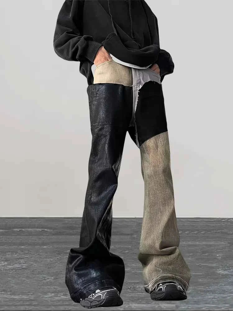 Distressed Detail Patchwork Baggy Flare Jeans