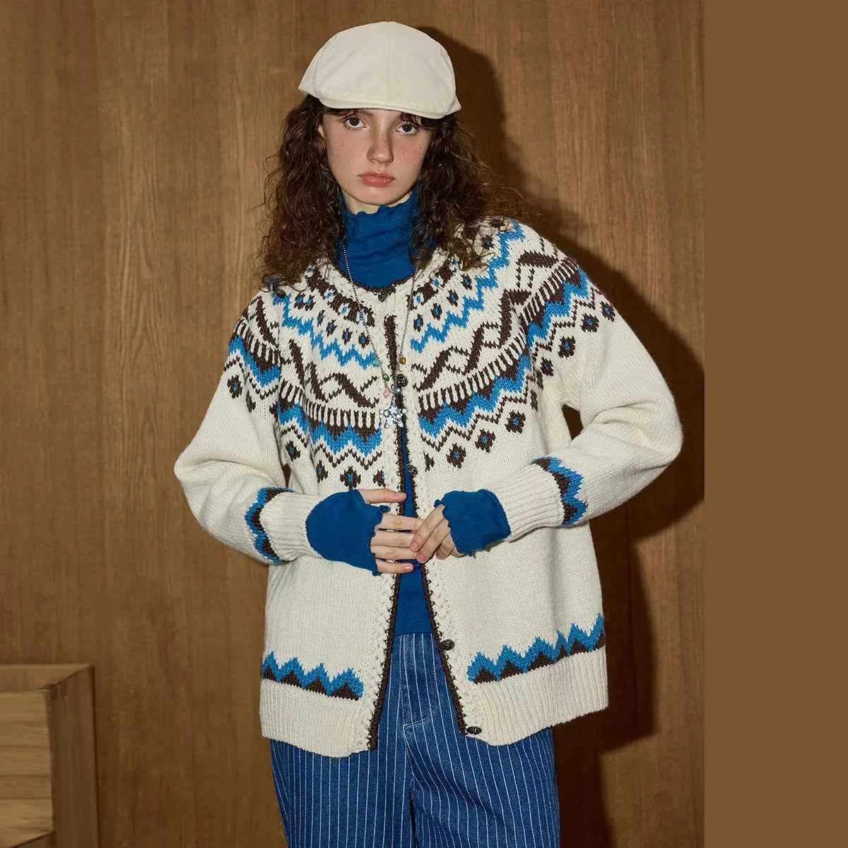 Y2K Cozy Fair Isle Color Block Cardigan