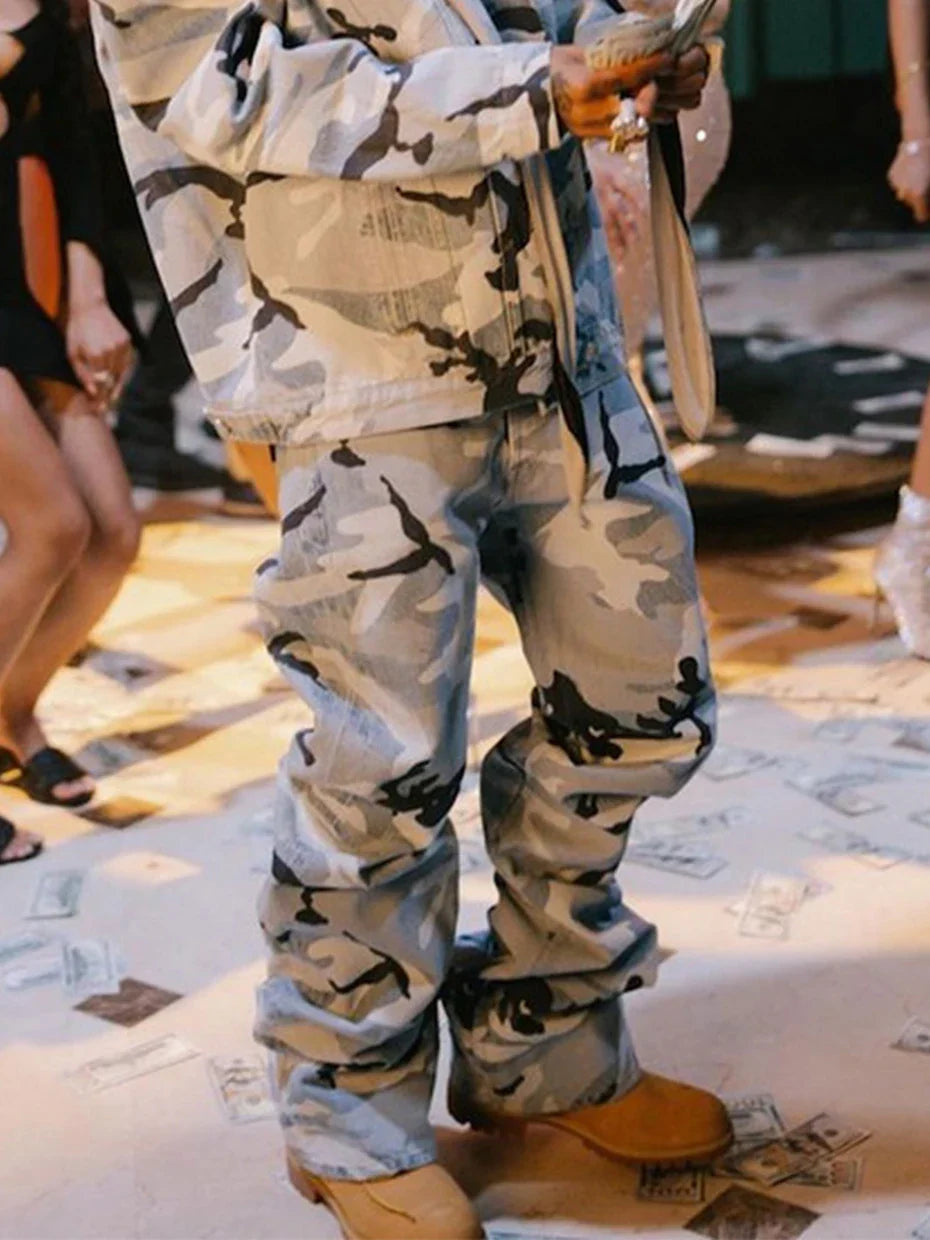 Blue Camo Wide Leg Pants
