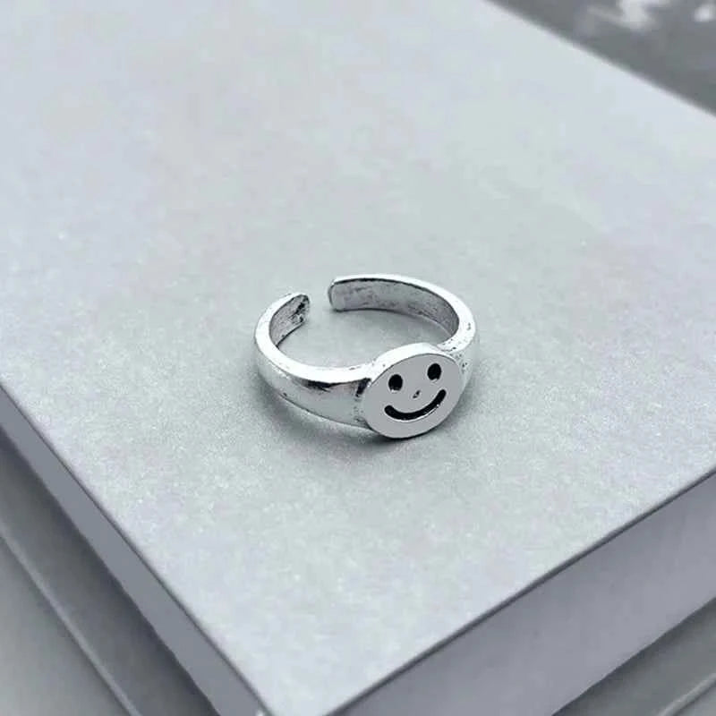 Retro Smile Face Silver Color Ring