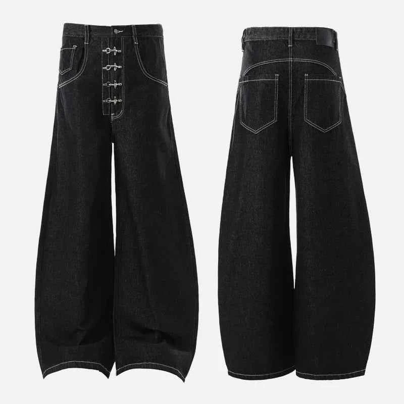 Y2K High Waist Buttoned Boot Cut Denim Jeans