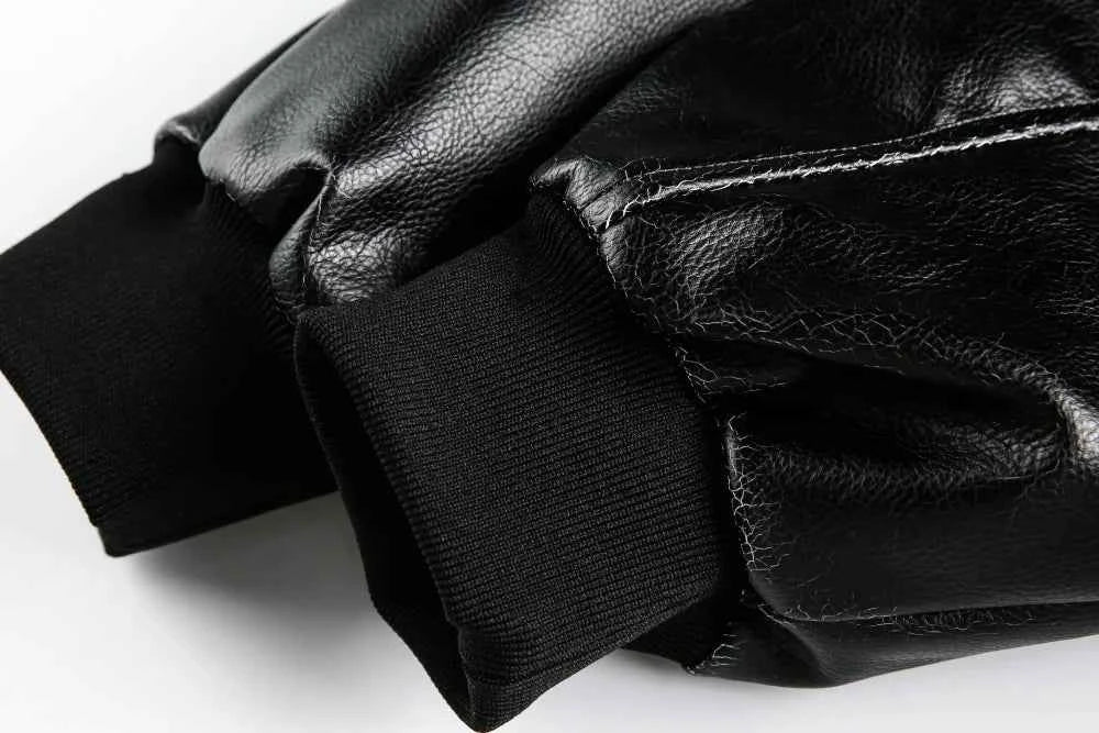 Spliced Retro PU Leather Baseball Varsity Jacket