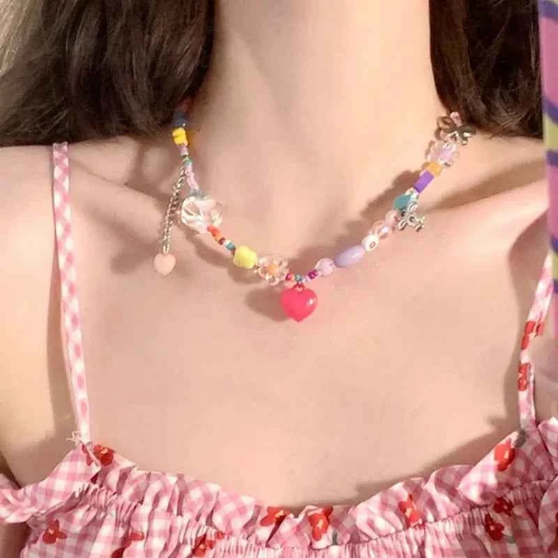 Colorful Rainbow Beaded Choker Necklace