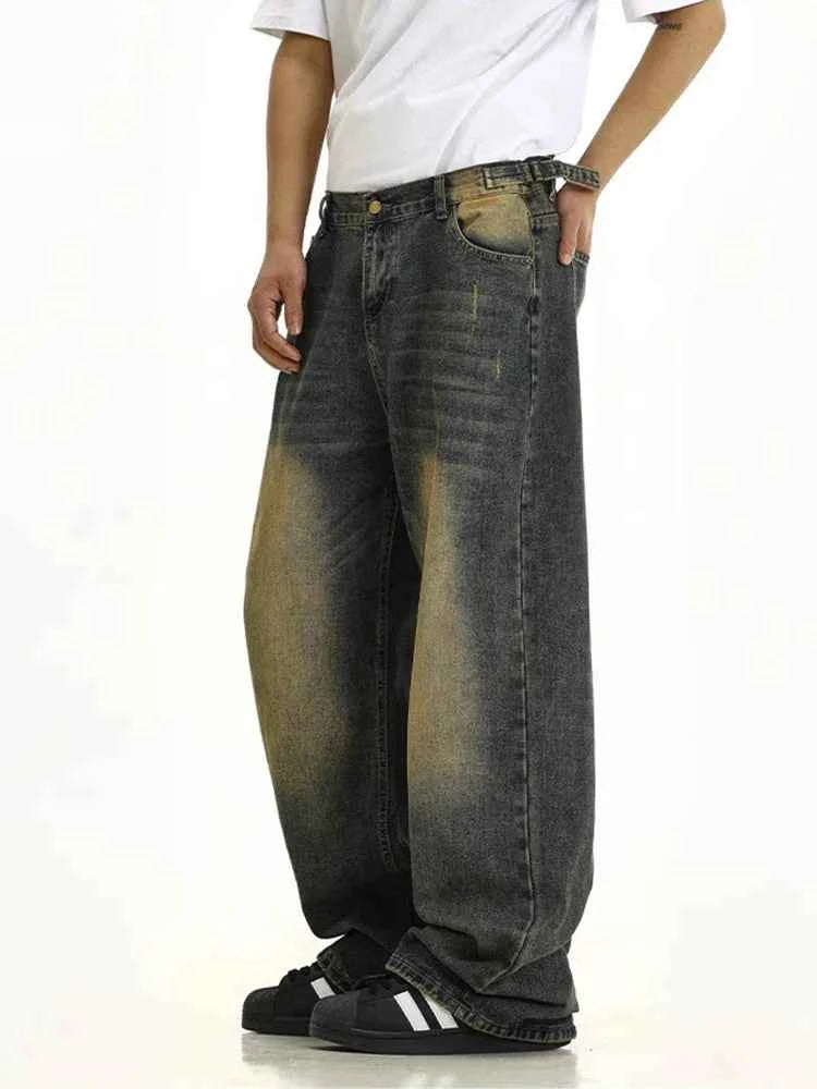 Adjustable Green Retro Wide Leg Jeans