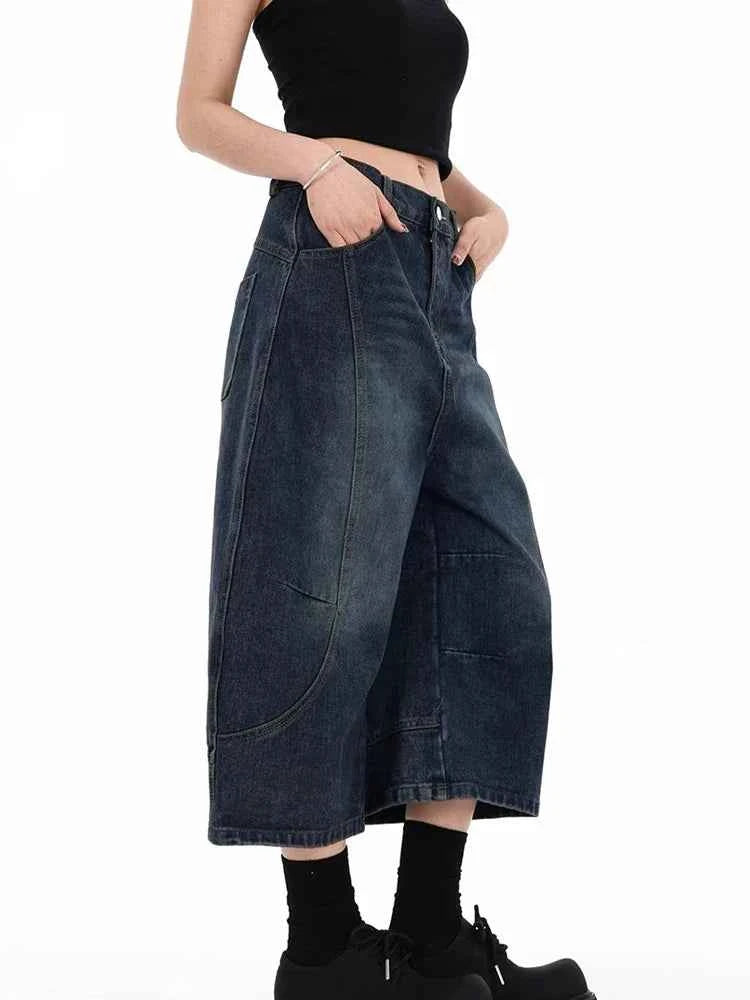 Vintage Wash Wide Leg Barrel Denim Jorts