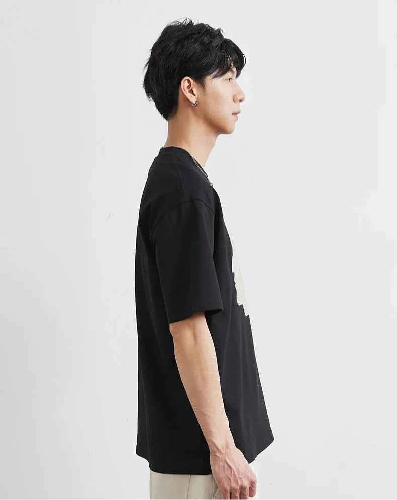 Embroidered Heavy Cotton Casual Short Sleeve T-Shirt