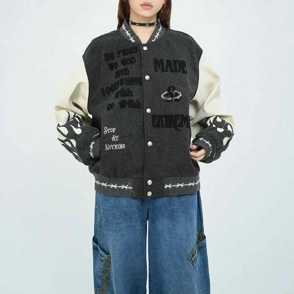Retro Heavy Embroidered Patchwork Varsity Jacket