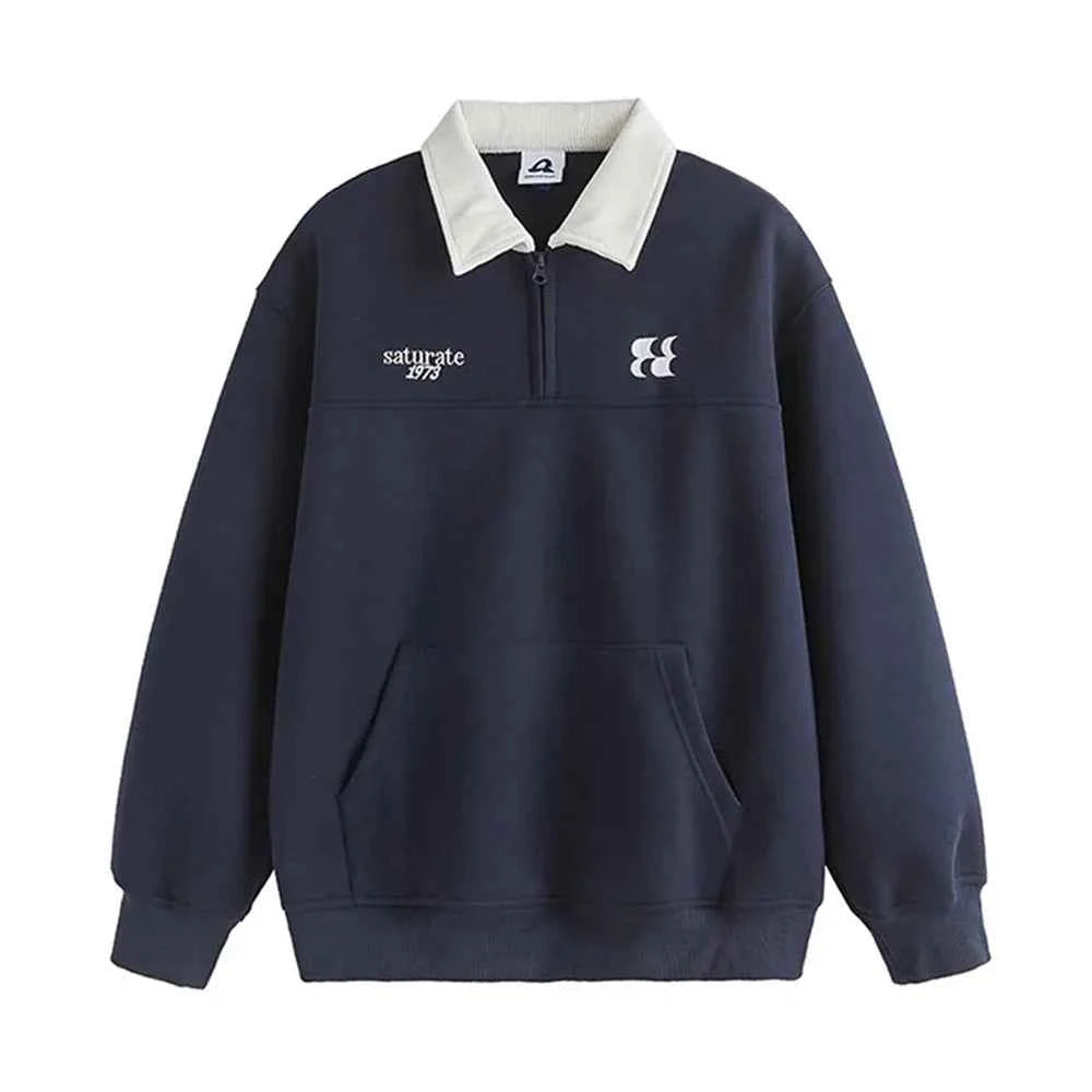 Velvet Embroidered Turn-Down Collar Sweatshirt