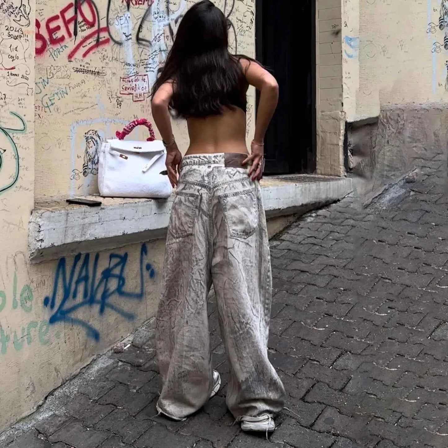 Graffiti Stylish Print Wide Leg Jeans
