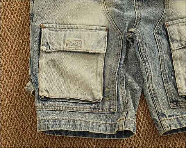 Streetwear Distressed Ripped Denim Cargo Short