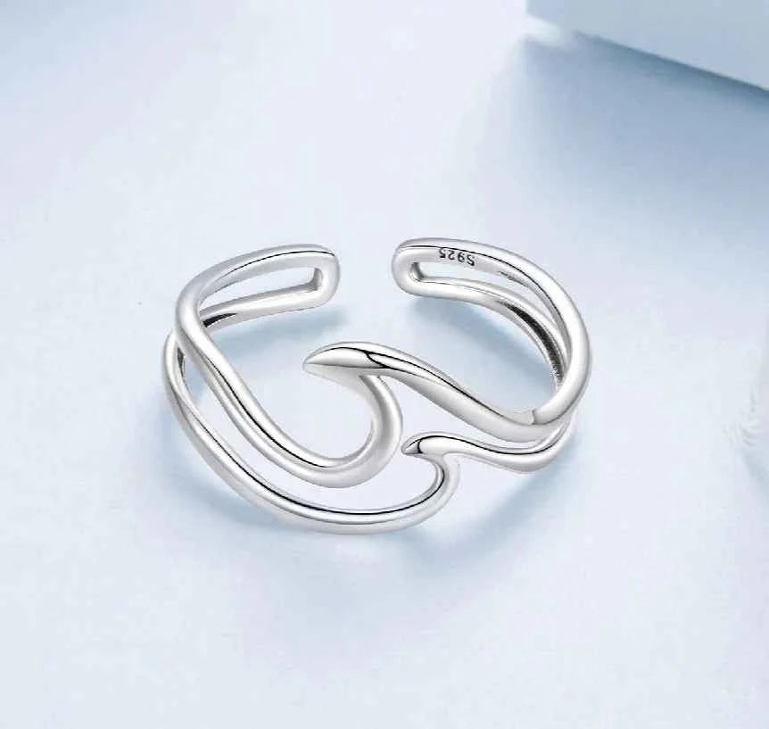 Minimalist Sterling Silver Ocean Wave Ring