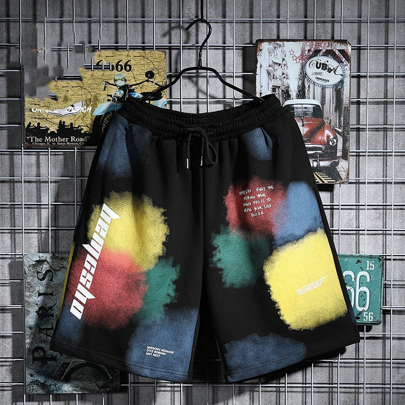 BEMCSHO Gym Workout Grunge Splatter Shorts