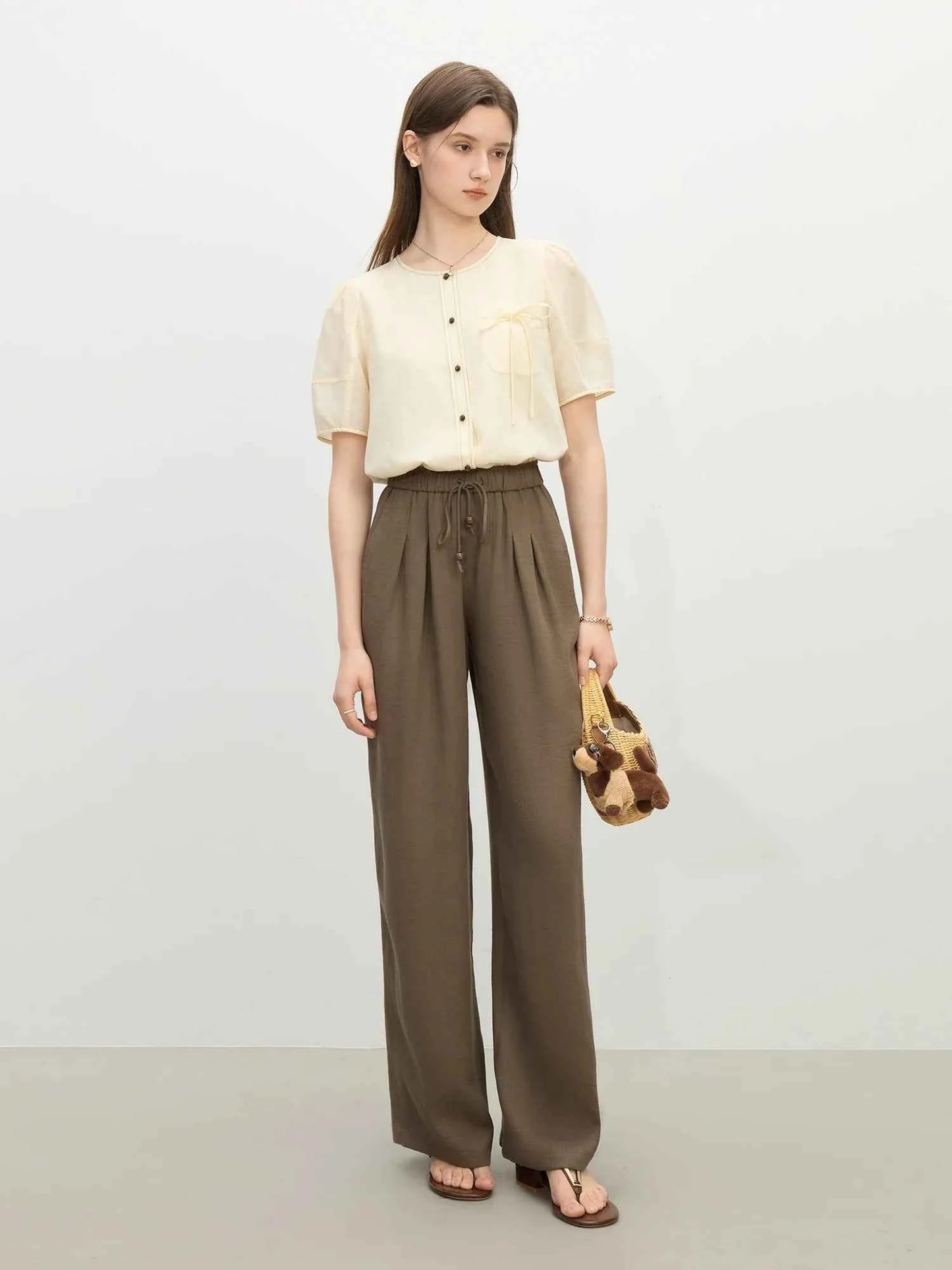 Elastic High Waist Linen Pants