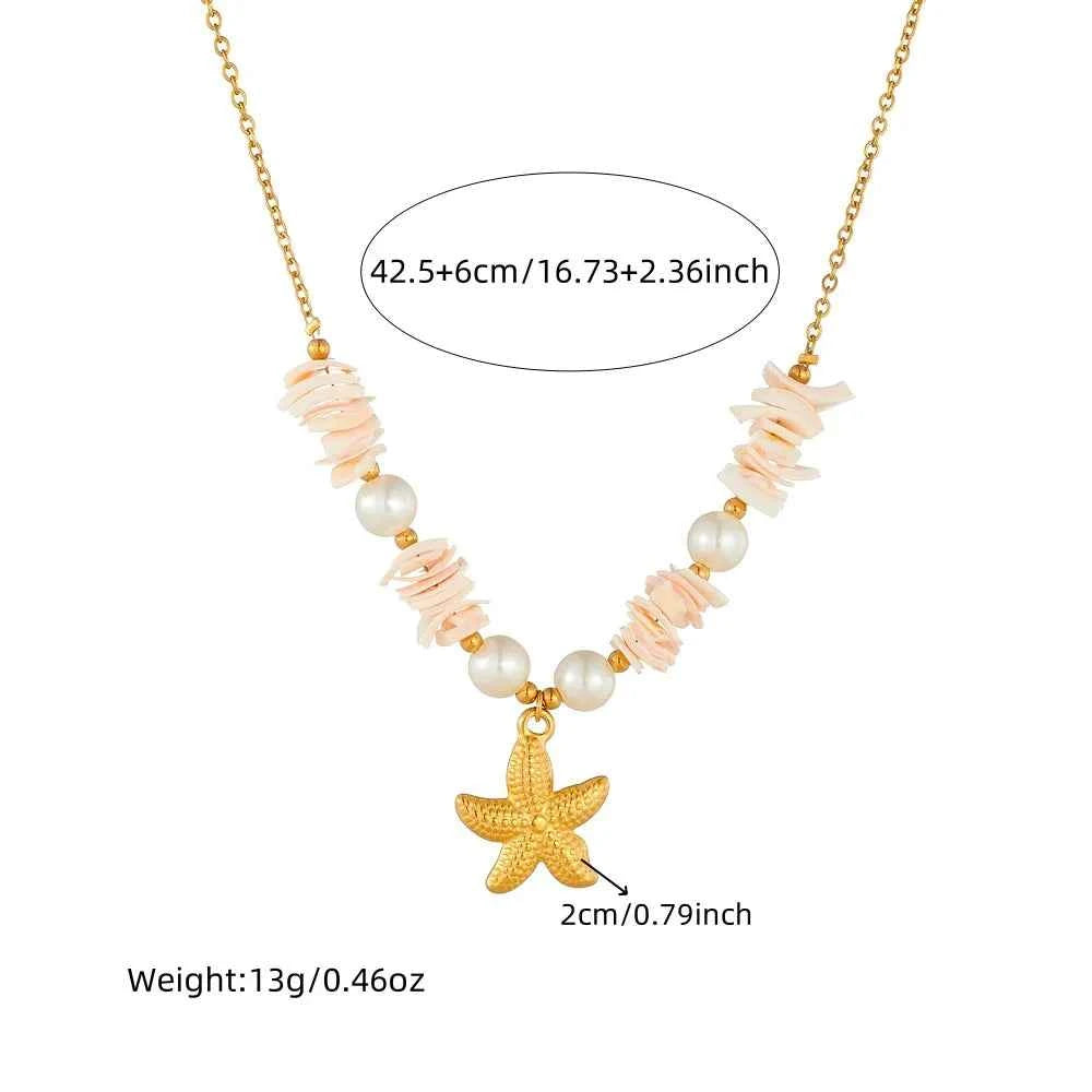Golden Starfish Shell Pearl Pendant Necklace