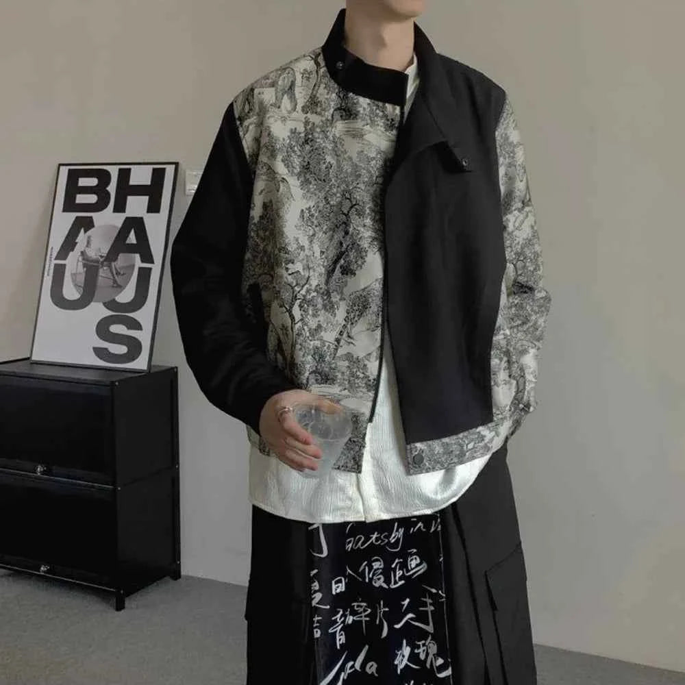 Streetwear Ink Painting Jacquard Patchwork Jacket