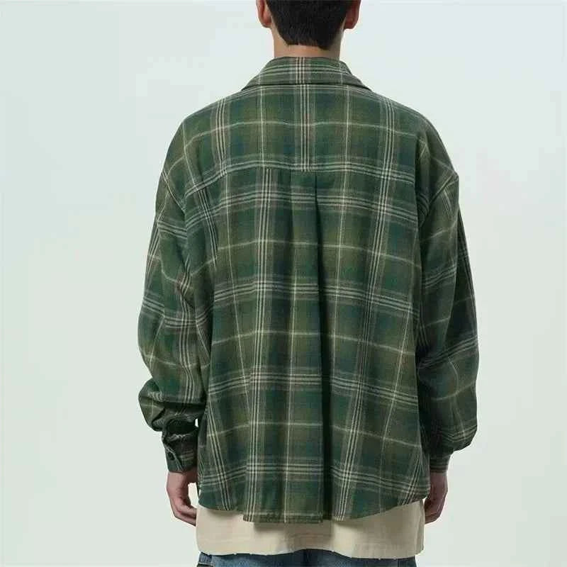 Streetwear Cool Plaid Lapel Autumn Vintage Shirt